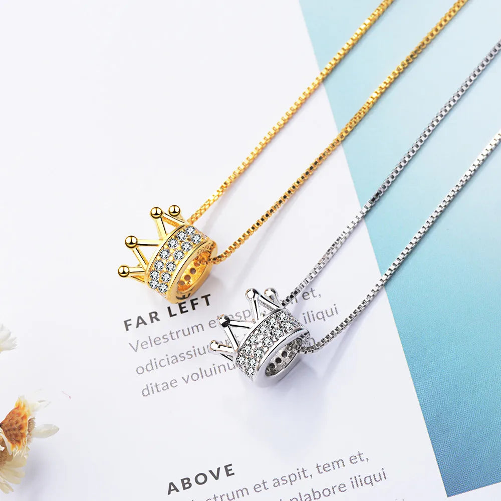 Women’s diamond pendant necklaces-Copper Princess Simple Style Inlay Crown Zircon Pendant Necklace