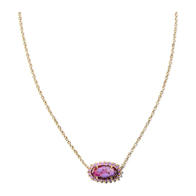 Women’s rhinestone necklaces-Kendra Scott  Elisa Gold Color Burst Necklace in Bronze Veined Violet Magnesite