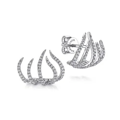 Floral earrings for women -14K White Gold Diamond Tendril Stud Earrings