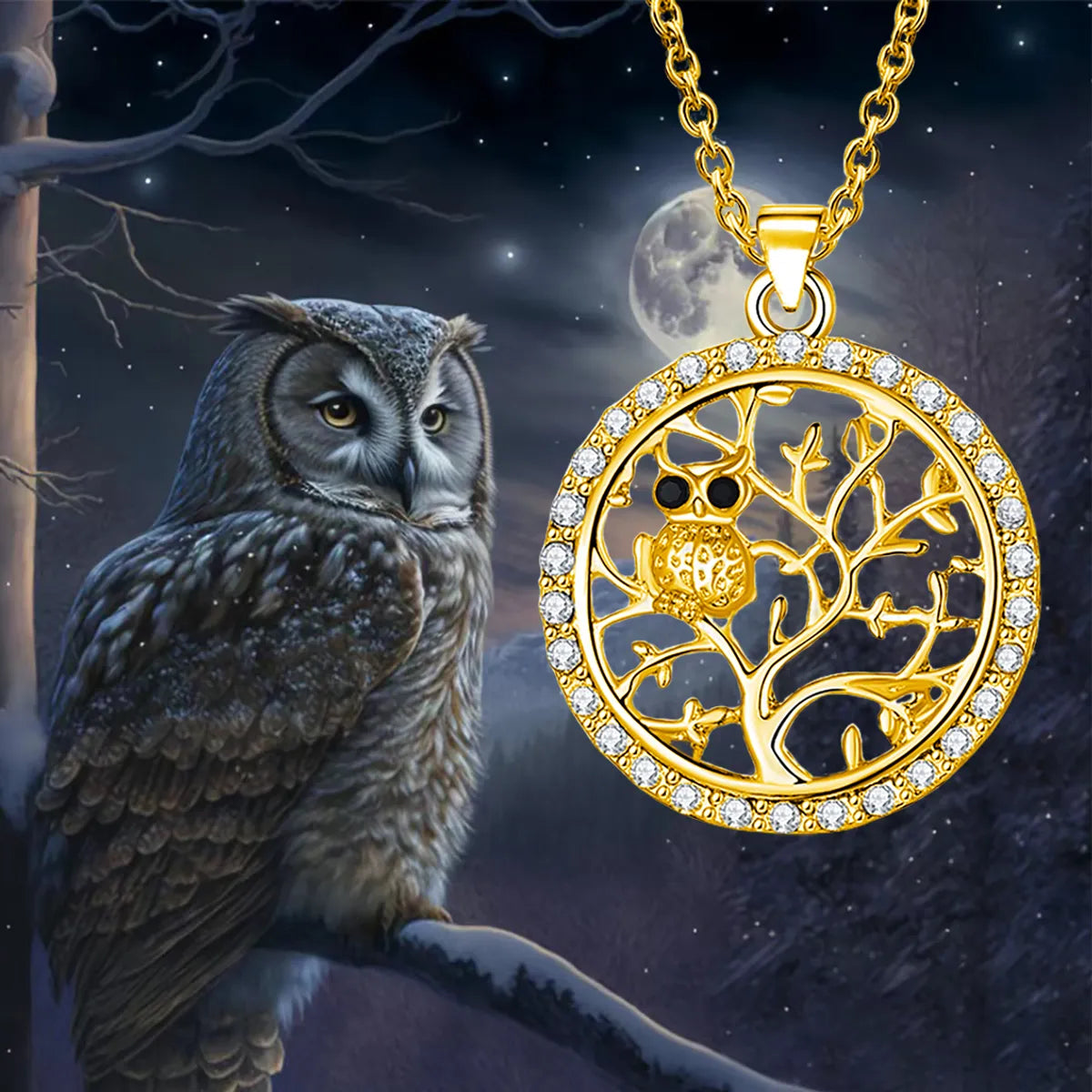 Women’s modern necklaces-Modern Style Artistic Cool Style Owl Life Tree Alloy Inlay Rhinestones Unisex Pendant Necklace