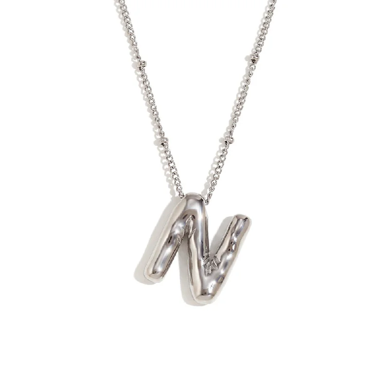 Party Balloon Letter Pendant Necklace - Steel N