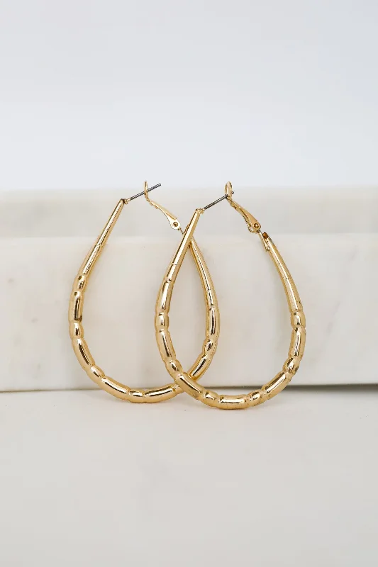 Handmade women's earrings -Brielle Gold Textured Teardrop Hoop Earrings