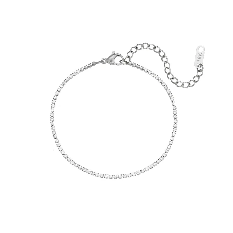 2mm Zircon Chain Bracelet - Silver 16cm 5cm