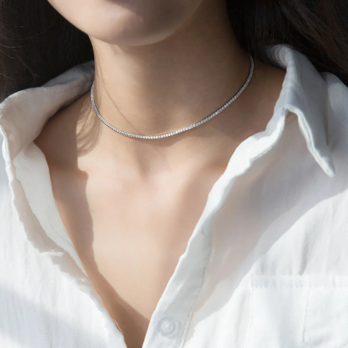 Women’s pearl drop necklaces-Sterling Silver Elegant Inlay Solid Color Zircon Necklace