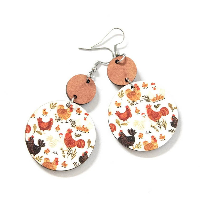 Simple women's earrings -Adorable "The Penelope" Wooden Chicken Earrings