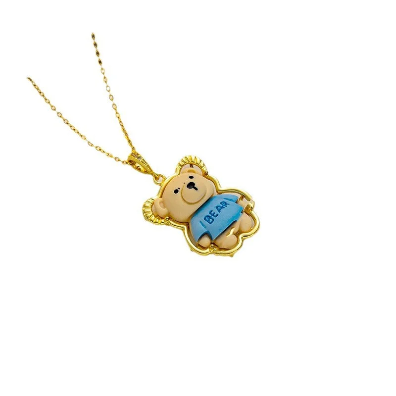 Women’s multi-layered necklaces-Cartoon Animal Bear Geometric Titanium Steel 18K Gold Plated Necklaces