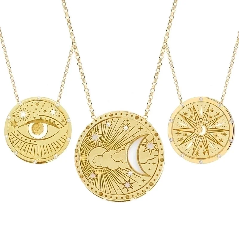 Women’s celestial necklaces-Retro Simple Style Sun Moon Stainless Steel Plating Hollow Out Gold Plated Pendant Necklace