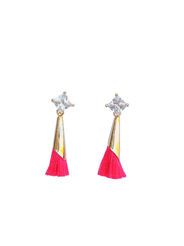 Small women's earrings -Crystal Post with Small Tassel Drops