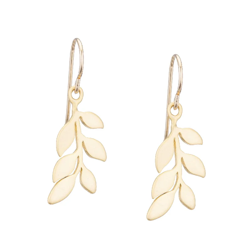 Silver women's earrings -Delicate Gold Leaf Dangle Earrings