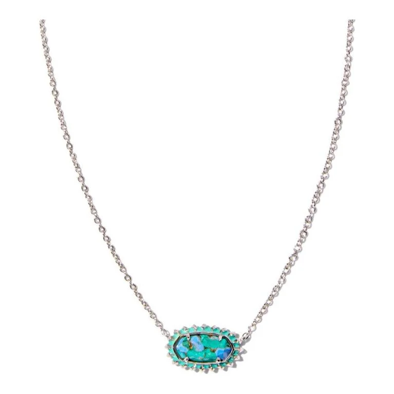 Women’s multi-layered necklaces-Kendra Scott  Elisa Silver Color Burst Necklace in Bronze Veined Aqua Magnesite