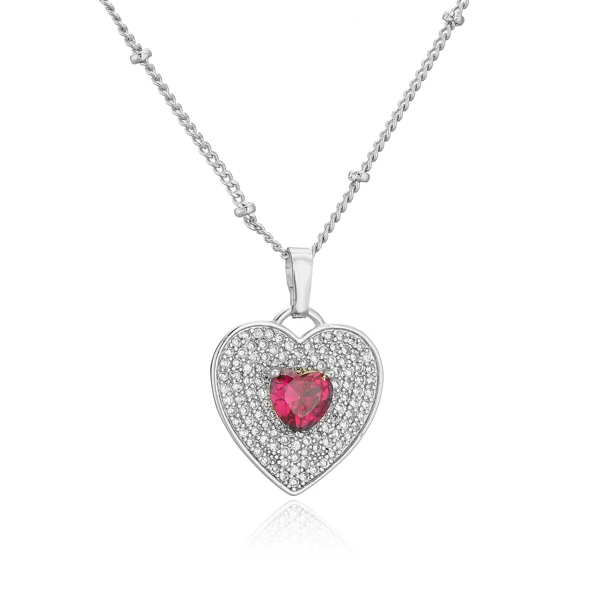 White Gold Color Love Red Diamond