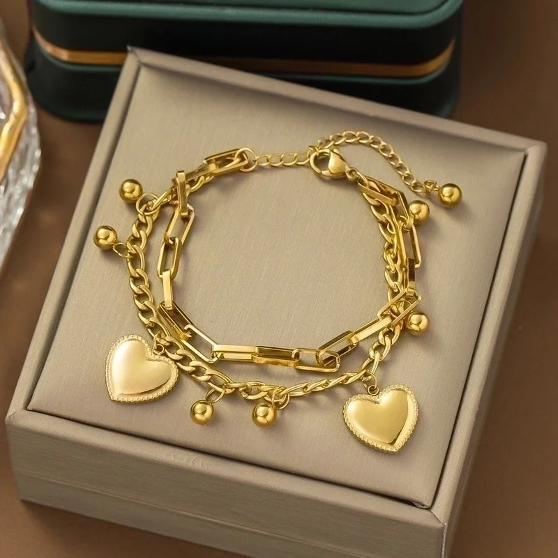 Yc [E12] Heart-Shaped Bracelet [Gold]