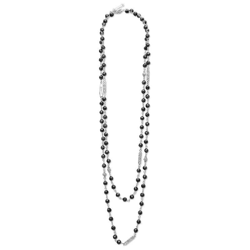 Women’s lockets-Lagos Sterling Silver Long Black Ceramic Beaded Necklace