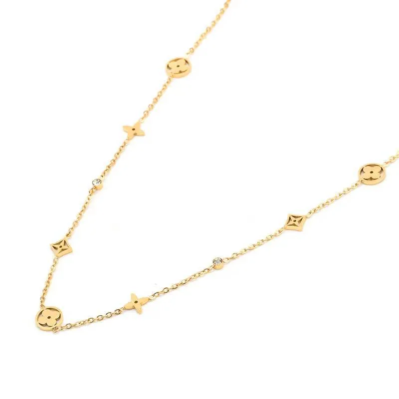 Women’s rose gold heart necklaces-Letter Number Geometric Titanium Steel 18K Gold Plated Necklaces