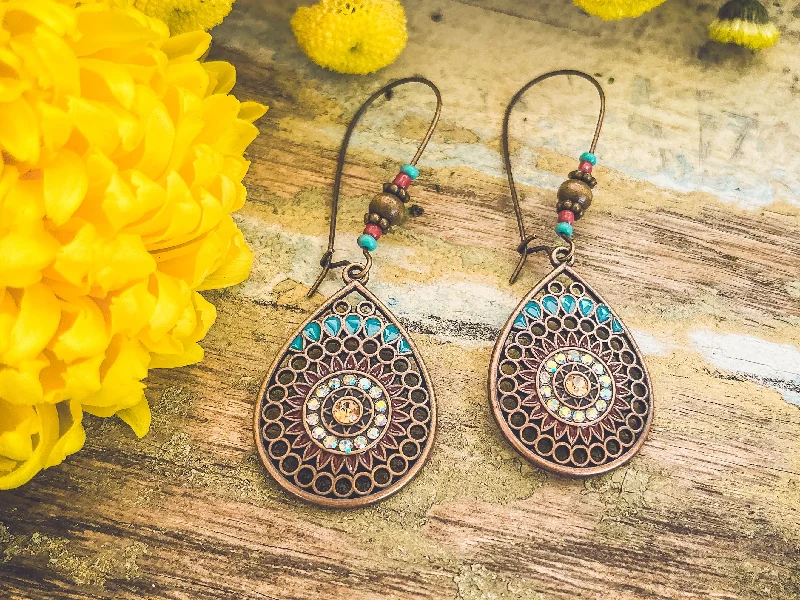 Women's hoop earrings -Copper Boho Drop Earrings