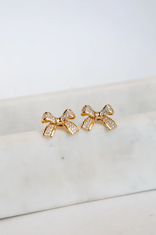 Graceful women's earrings -Nicole Gold Rhinestone Bow Earrings