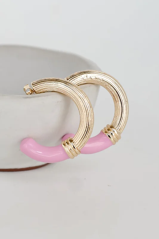 Rose flower earrings for women -FINAL SALE - Erin Light Pink Hoop Earrings