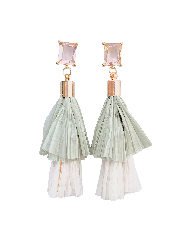 Trendy women's earrings -Champagne Stud with Two Tone Tassel Drop