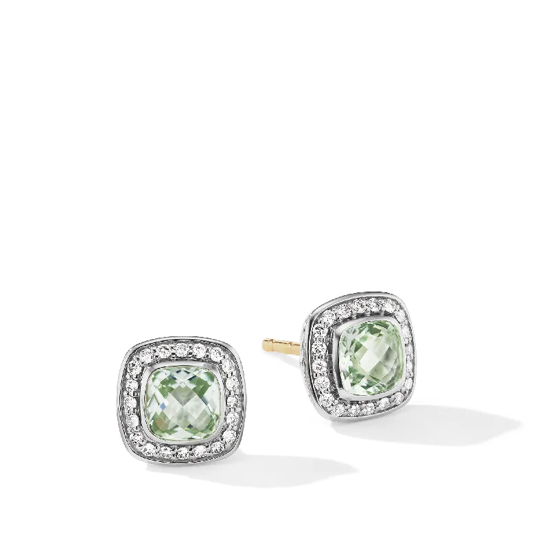 Simple design earrings for women -Petite Albion® Stud Earrings with Prasiolite and Pavé Diamonds