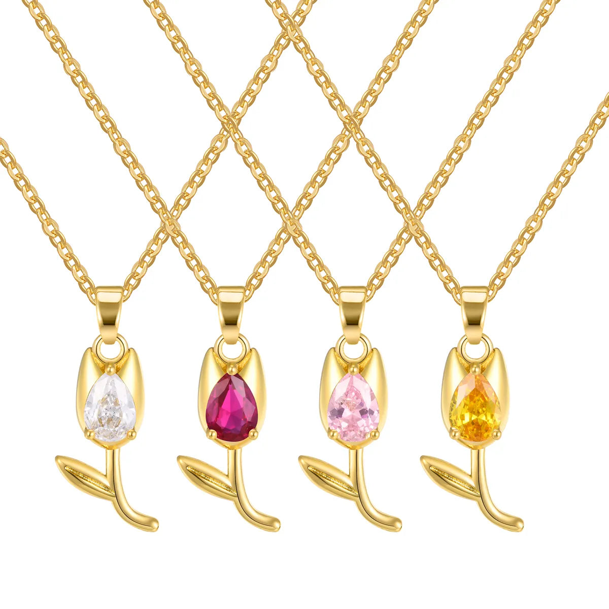 Women’s elegant necklaces-Elegant Simple Style Tulip Copper Plating Inlay Zircon 18k Gold Plated Pendant Necklace