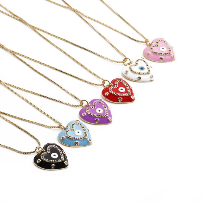 Women’s love pendant necklaces-Simple Style Devil'S Eye Heart Shape Copper Enamel Plating Inlay Zircon Gold Plated Pendant Necklace