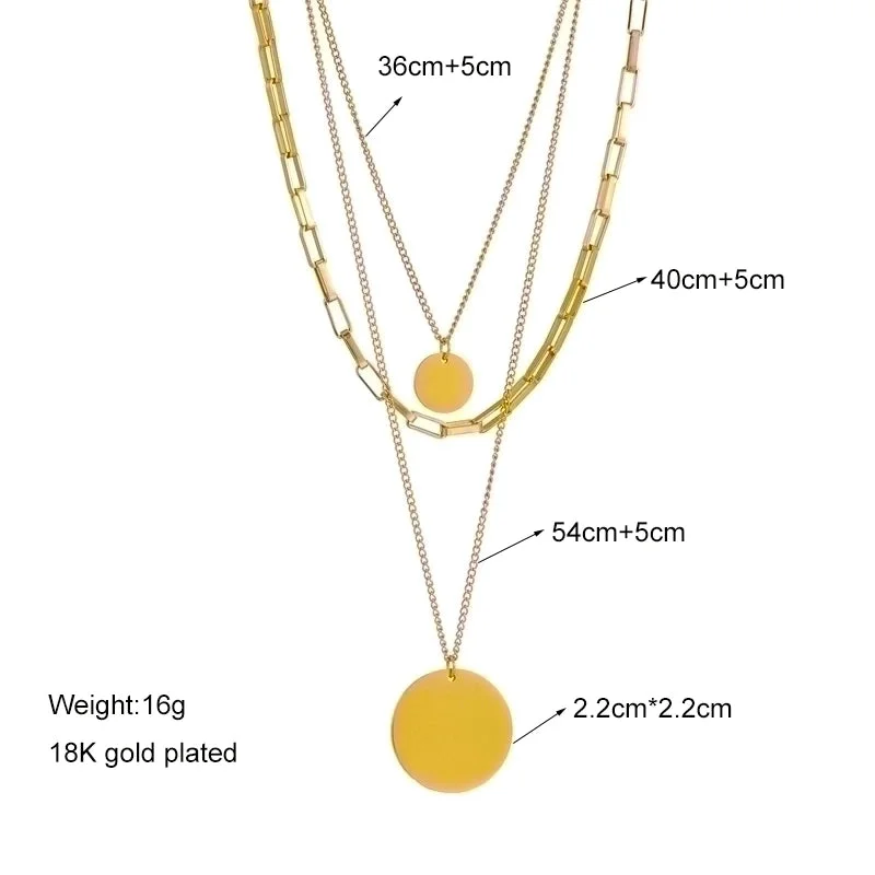 Women’s celestial star necklaces-Retro Punk Round Stainless Steel Layered Plating 18k Gold Plated Layered Necklaces