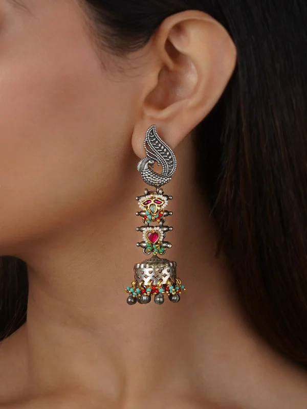 Women's earrings with diamonds -Multicolor Tribal Earrings - EK-SFEAR425M