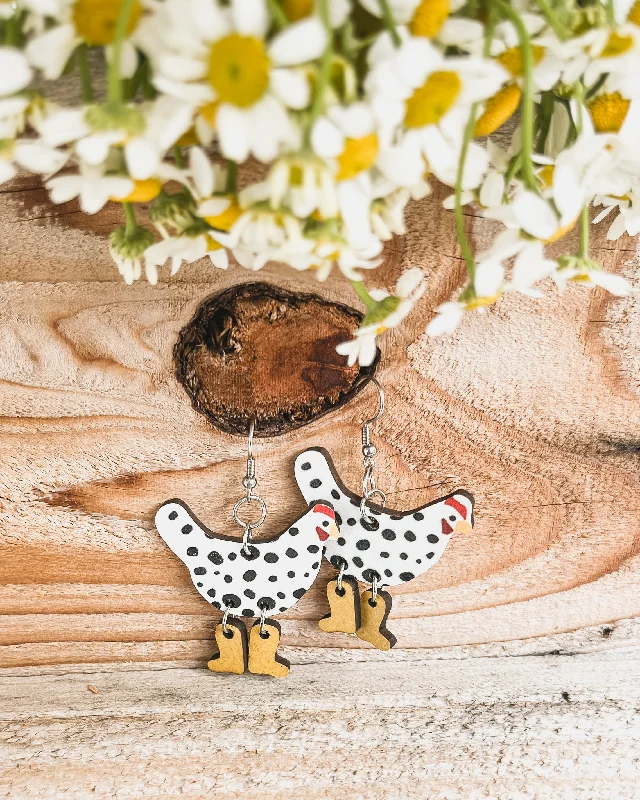 Outdoor women's earrings -Adorable Wood Chicken Earrings