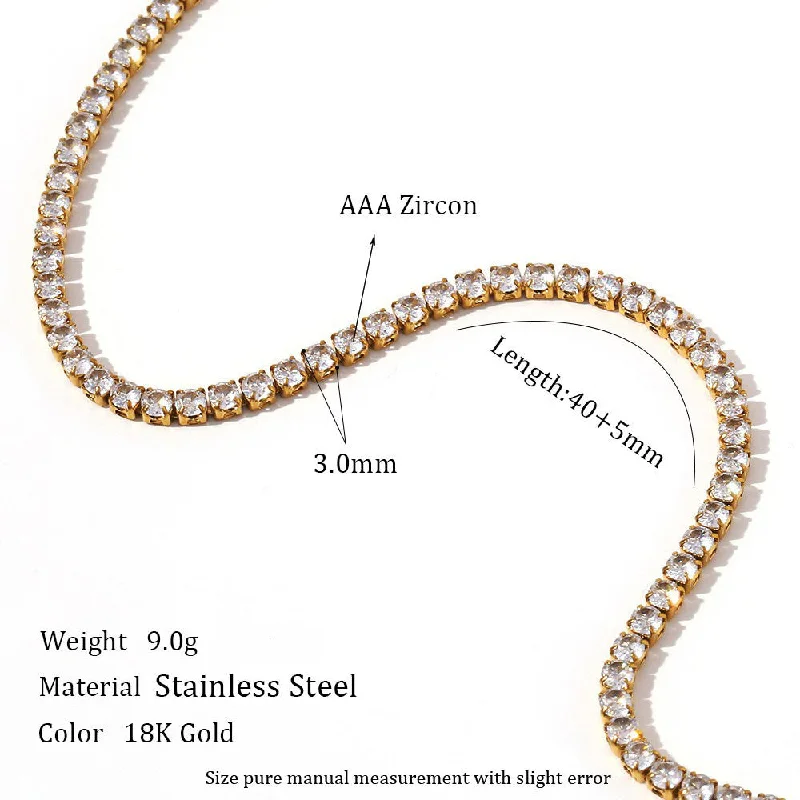 3mm Zircon Necklace 40 5cm - Gold