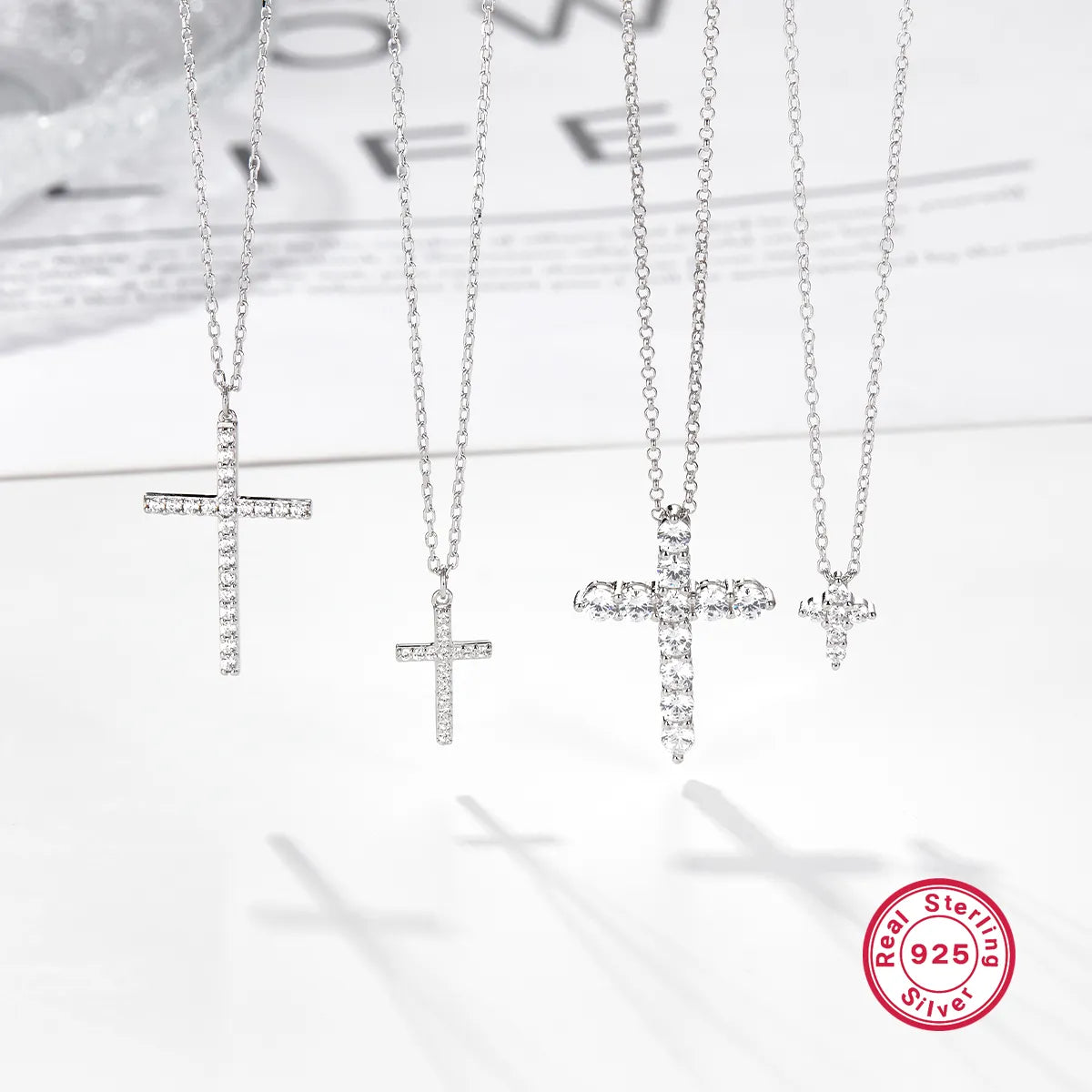 Women’s love pendant necklaces-Sterling Silver White Gold Plated Elegant Vintage Style Simple Style Cross Plating Inlay Zircon Pendant Necklace