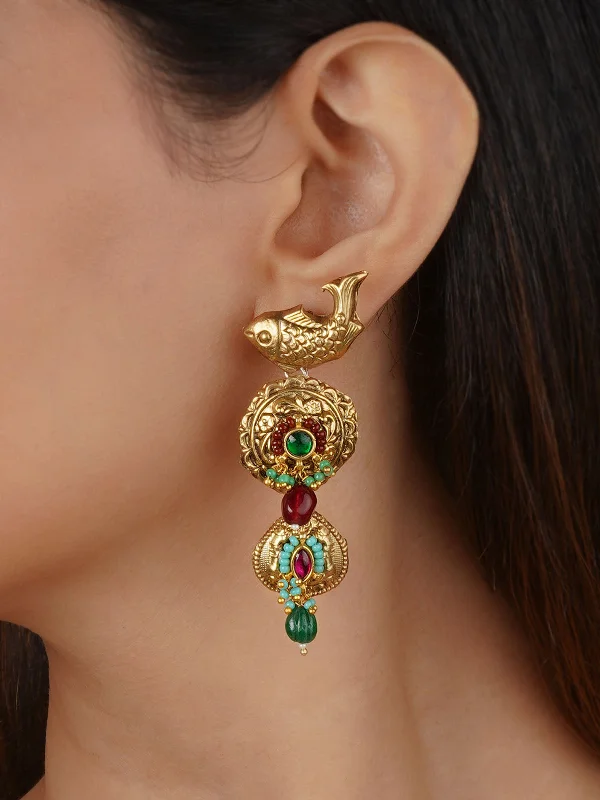 Dangle earrings for women -Multicolor Gold Plated Mishr Earrings - MR-E248