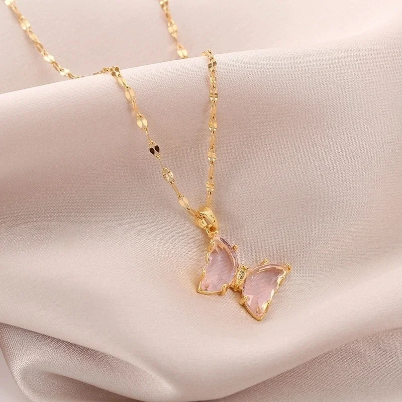 Women’s multi-strand necklaces-Lady Animal Flower Artificial Pearl Titanium Steel Copper Plating Inlay Zircon Pendant Necklace