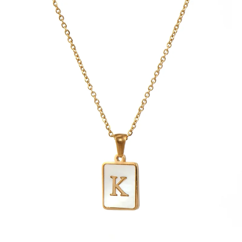 Fritillary Letter Square Pendant Necklace-Gold-Letter K