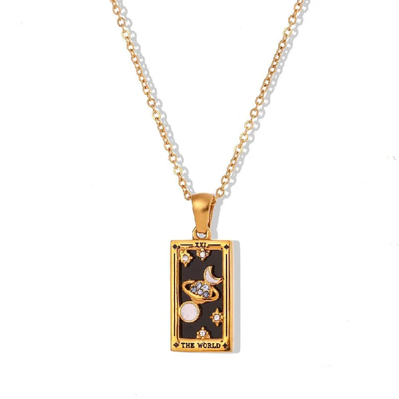 Rectangular Drop Oil Zircon Tarot - World