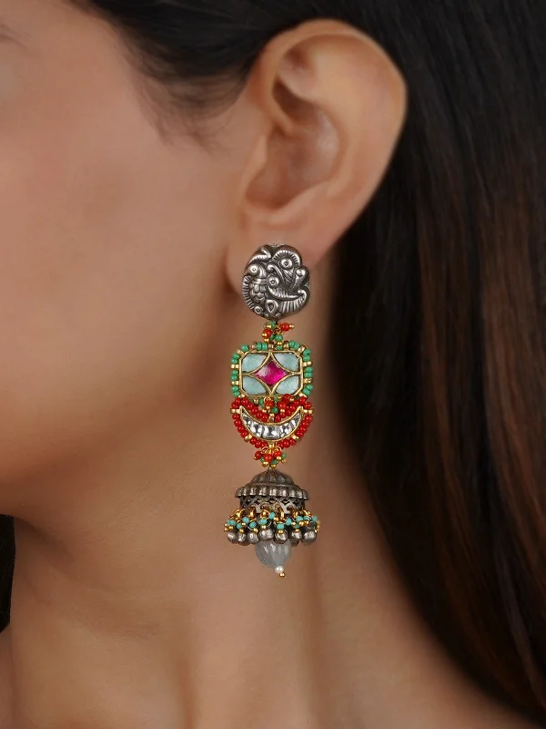 Floral earrings for women -Multicolor Tribal Earrings - EK-SFEAR381M