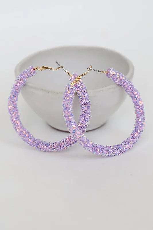 Fashionable women's earrings -Isabelle Lavender Beaded Hoop Earrings