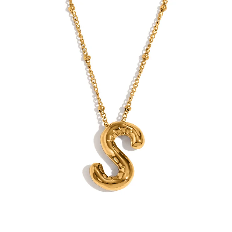 Party Balloon Letter Pendant Necklace - Gold-S