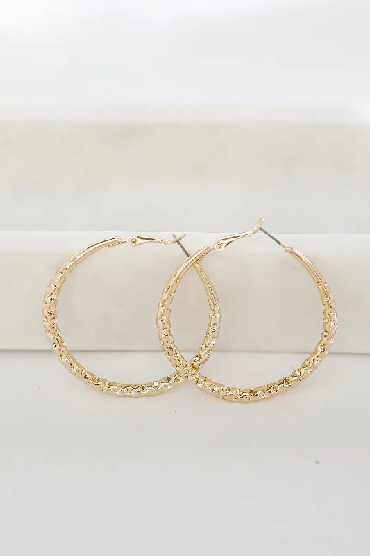 Simple design earrings for women -Ellie Gold Hammered Hoop Earrings