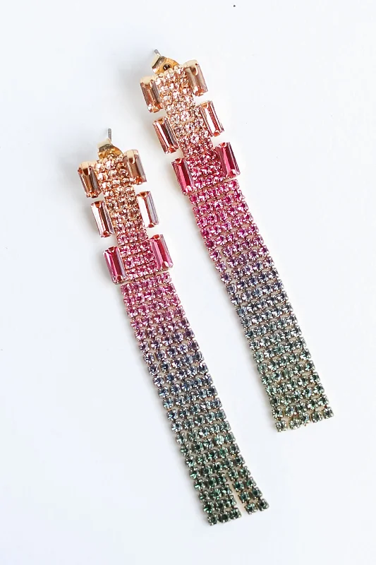 Colorful earrings for women -FINAL SALE - Ansley Rhinestone Fringe Earrings