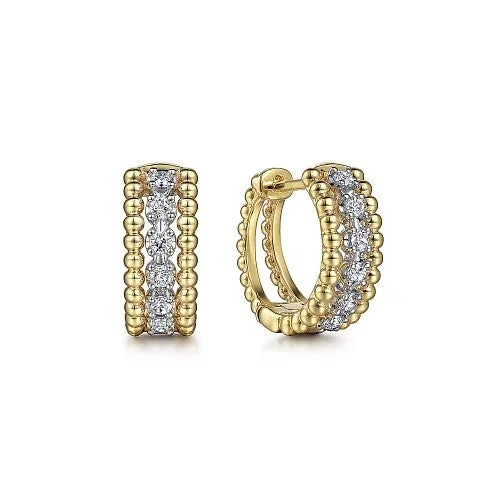 Metal women's earrings -14K White-Yellow Gold Bujukan Huggie Pave Diamond Earrings