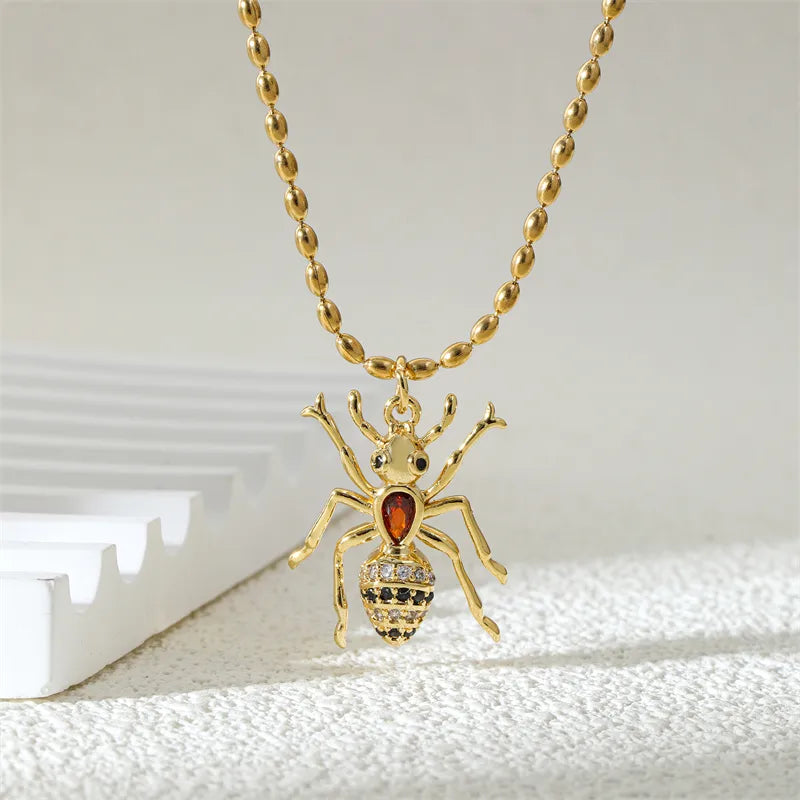 Women’s bridal necklaces-Ferroalloy (201 Stainless Steel) Brass 18K Gold Plated Simple Style Classic Style Enamel Plating Inlay Ants Zircon Pendant Necklace