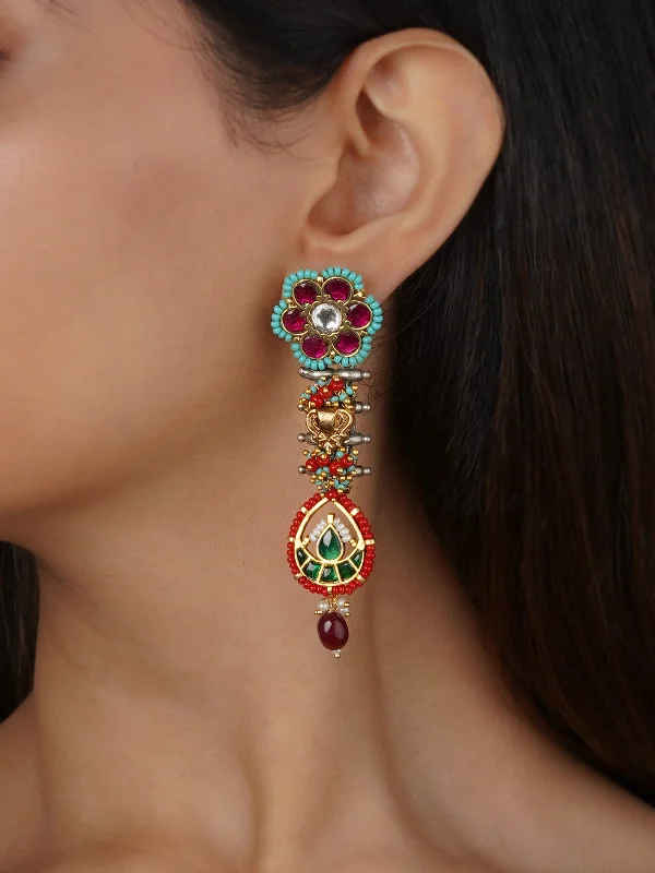 Rose gold women's earrings -Multicolor Tribal Earrings - EK-SFEAR375M