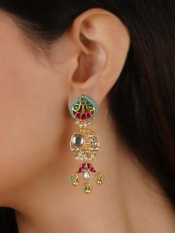 Women's earrings outfit pairing -Multicolor Gold Plated Mishr Earrings - MR-E231M