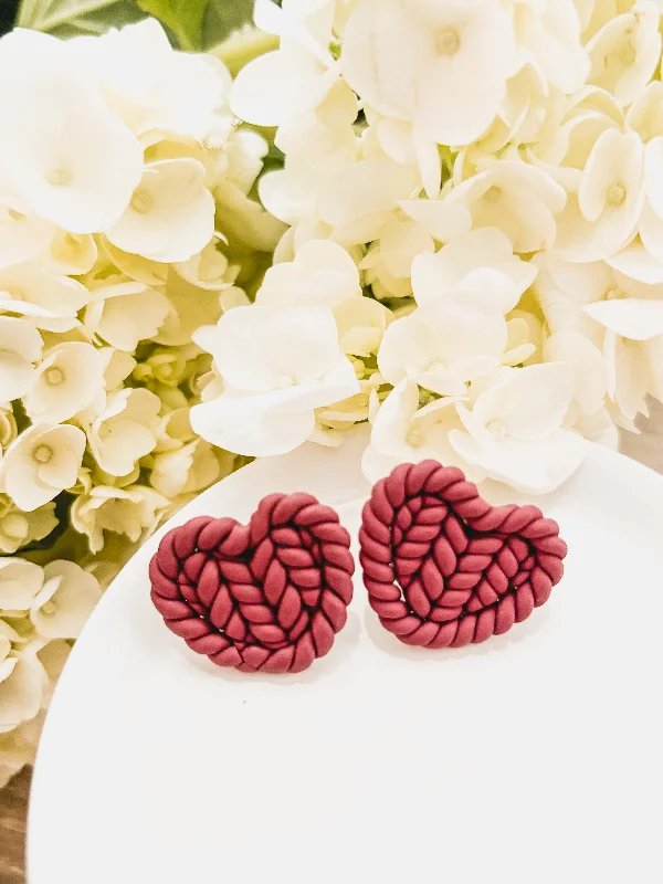 Dangle earrings for women -Braided Clay Heart Earrings