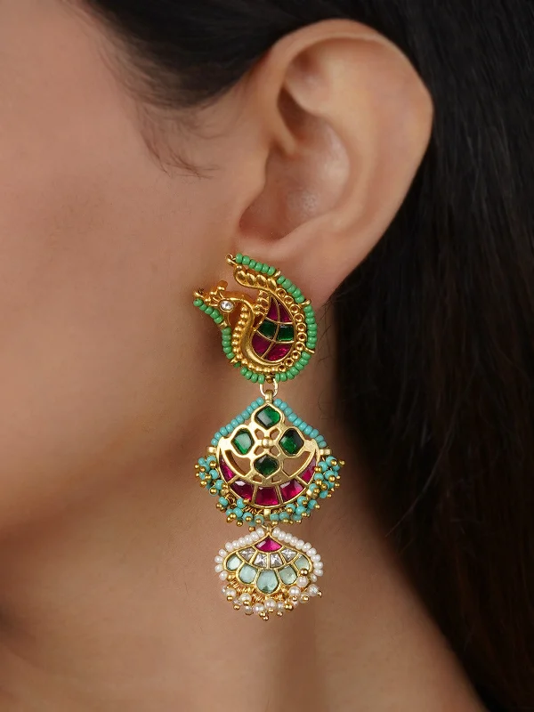 New women's earrings -Multicolor Gold Plated Mishr Earrings - MR-E234M