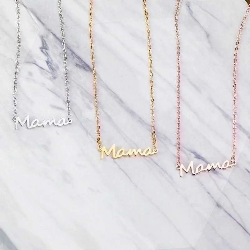 Women’s statement gold necklaces-Wholesale Jewelry Simple Mama Letter Titanium Steel Necklace