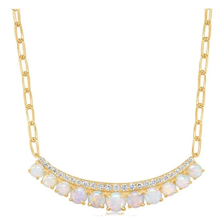 Women’s celestial necklaces-14K Gold Opal & Diamond Halo Smile Paperclip Necklace