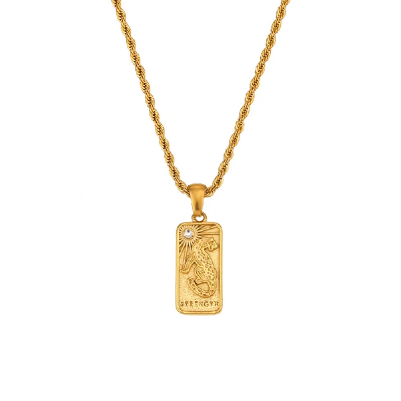 Tarot Fried Dough Twists Chain Necklace - Gold - Power