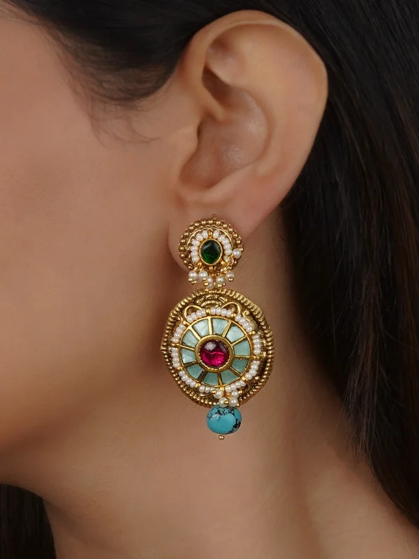 Diamond earrings for women -Multicolor Gold Plated Mishr Earrings - MR-E244M