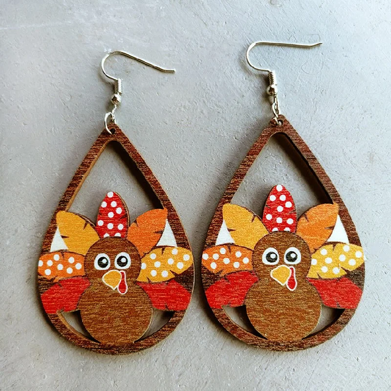 Women's earrings for autumn winter -Laser Cut Wooden Turkey Earrings